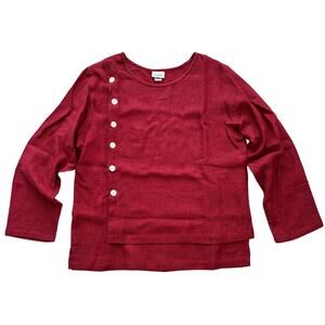 NEW TOOFAN 100% Linen Asymmetric Button Layered Tunic in Maroon  SZ XL